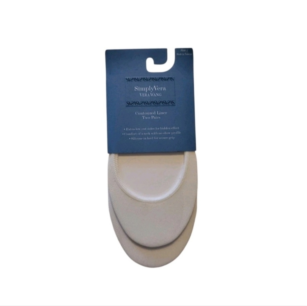 NEW SimplyVera Vera Wang White Contoured Liner Two Pairs - Size 1, Shoe Size 4-7